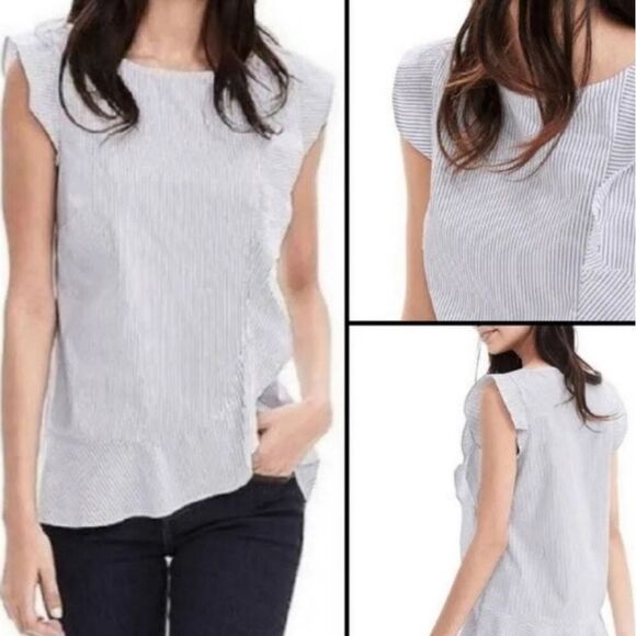 Banana Republic Top Blouse Ruffle Sleeveless Cotton BOHO White Peplum Babydoll S - Picture 1 of 11